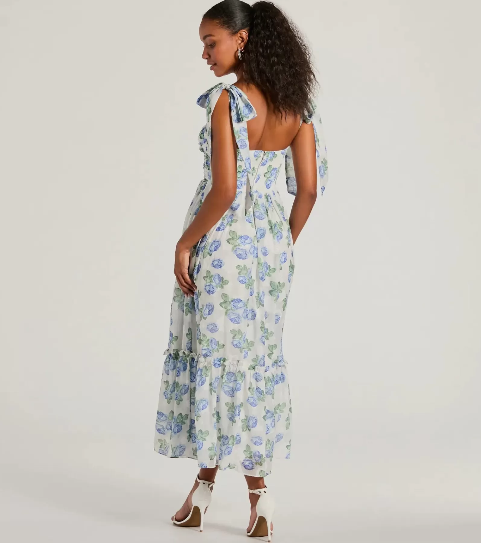 Windsor Bridal Shower | Country Wedding Guest Dresses*Clara Sweetheart Floral Chiffon Midi Formal Dress