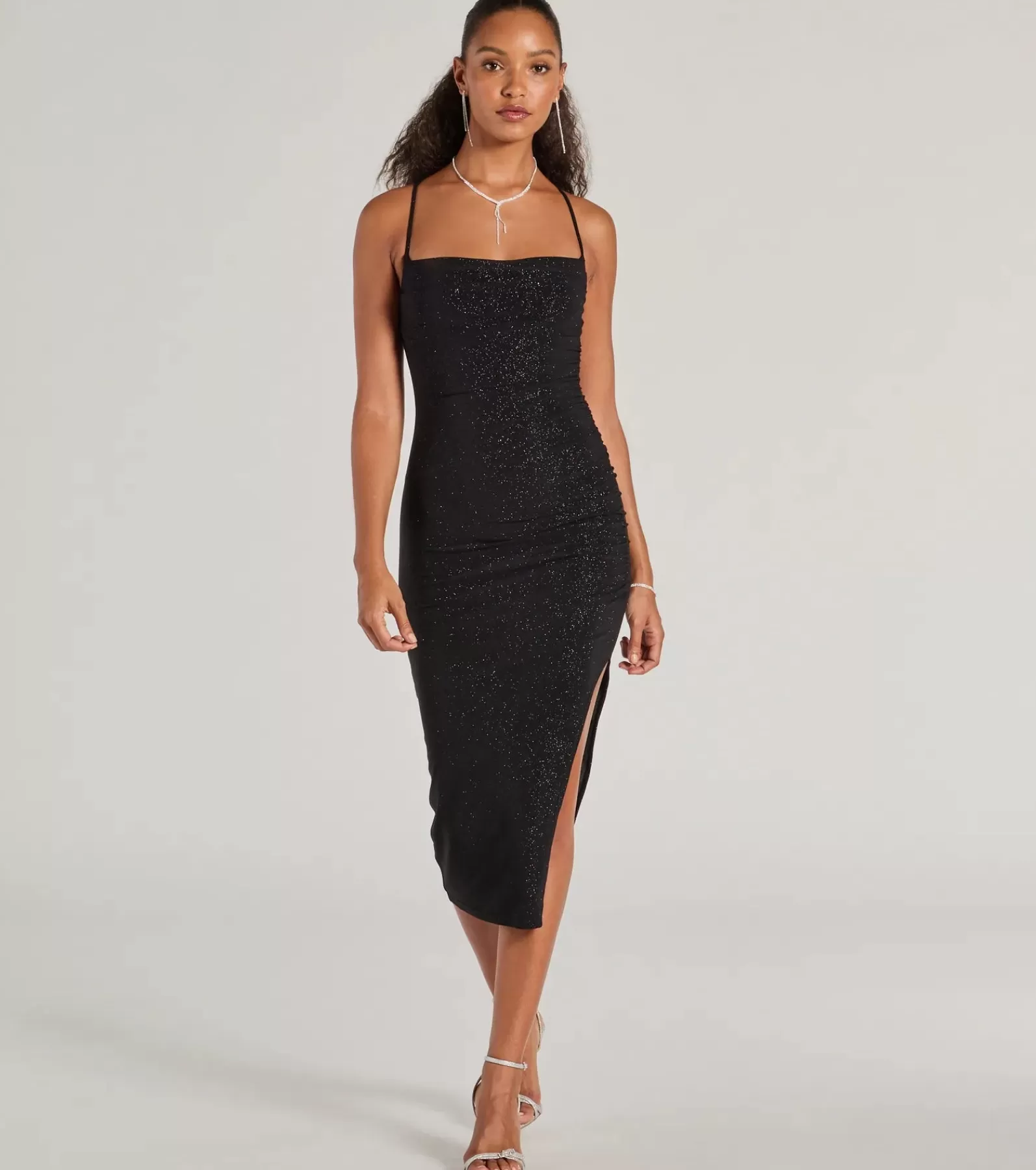Windsor Glitter Nye Dresses | Wedding Outfits*Classic Glam Glitter Knit High Slit Midi Dress