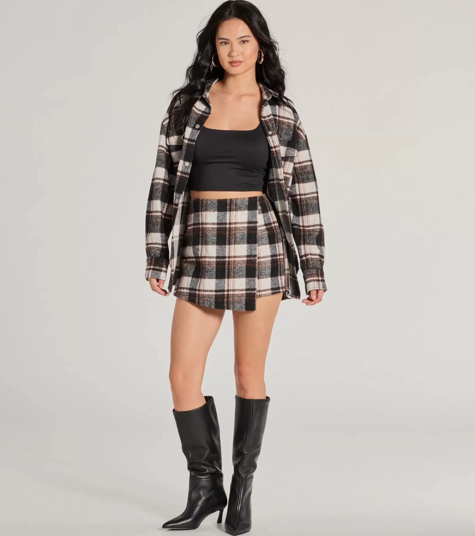 Windsor All Matching Sets | Shorts*Classically Chic Plaid High Waist Wrap Skort