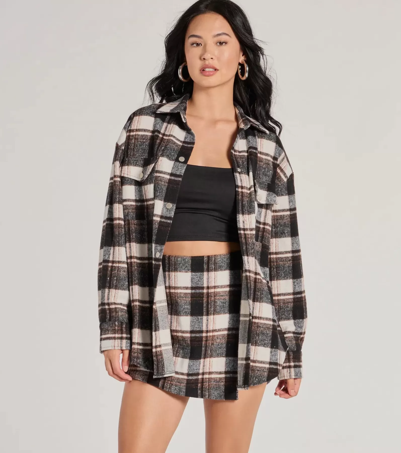 Windsor Shackets | All Matching Sets*Classically Chic Plaid Long Sleeve Oversized Shacket
