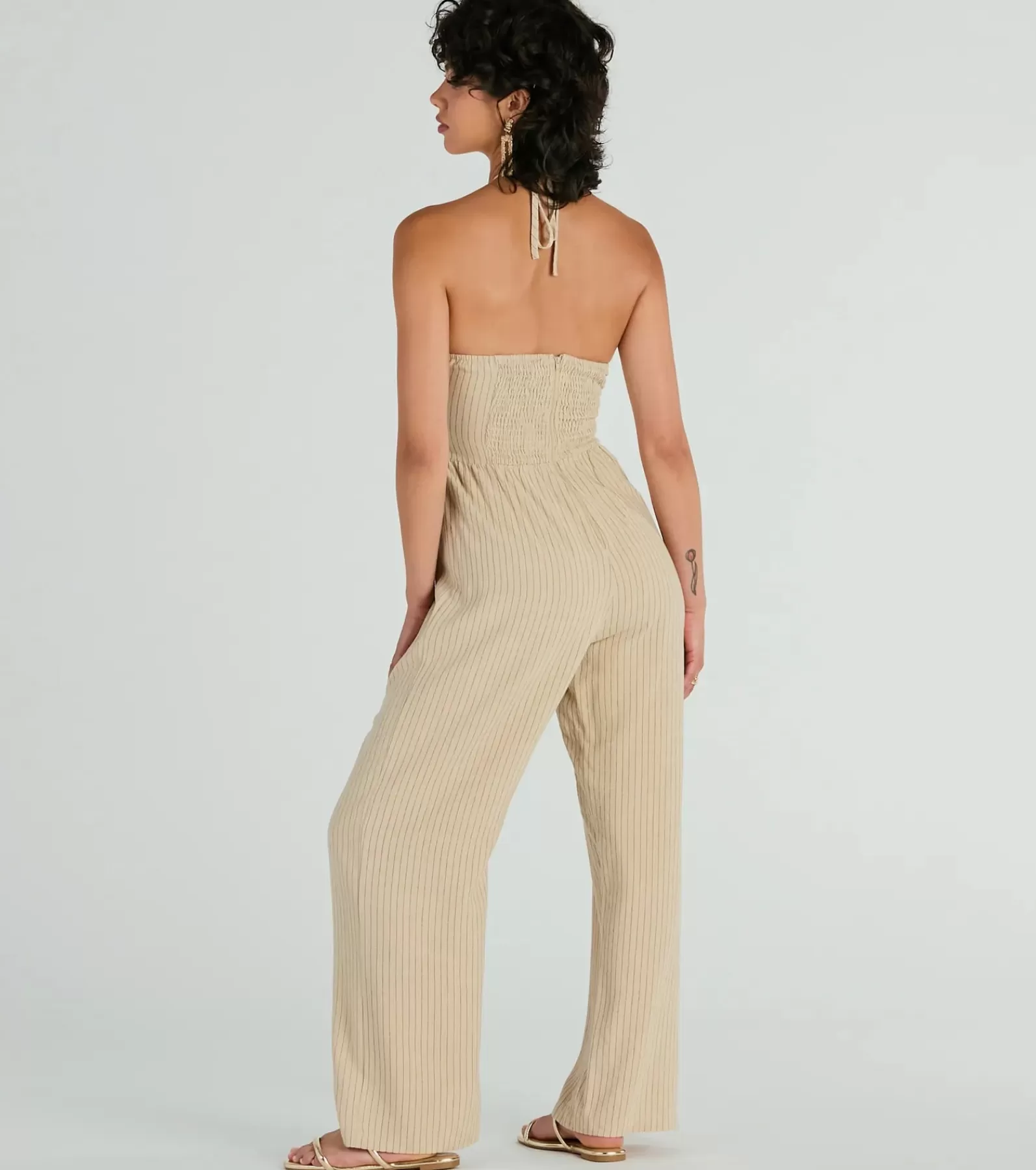 Windsor All Jumpsuits & Rompers | Flare Pants*Coastal Cutie Halter Cutout Striped Linen Jumpsuit