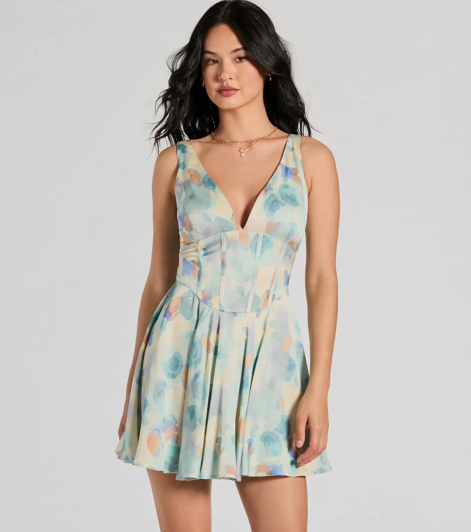 Windsor Skater Dresses | Corset Dresses*Constant Sensation V-Neck Corset Satin Skater Dress