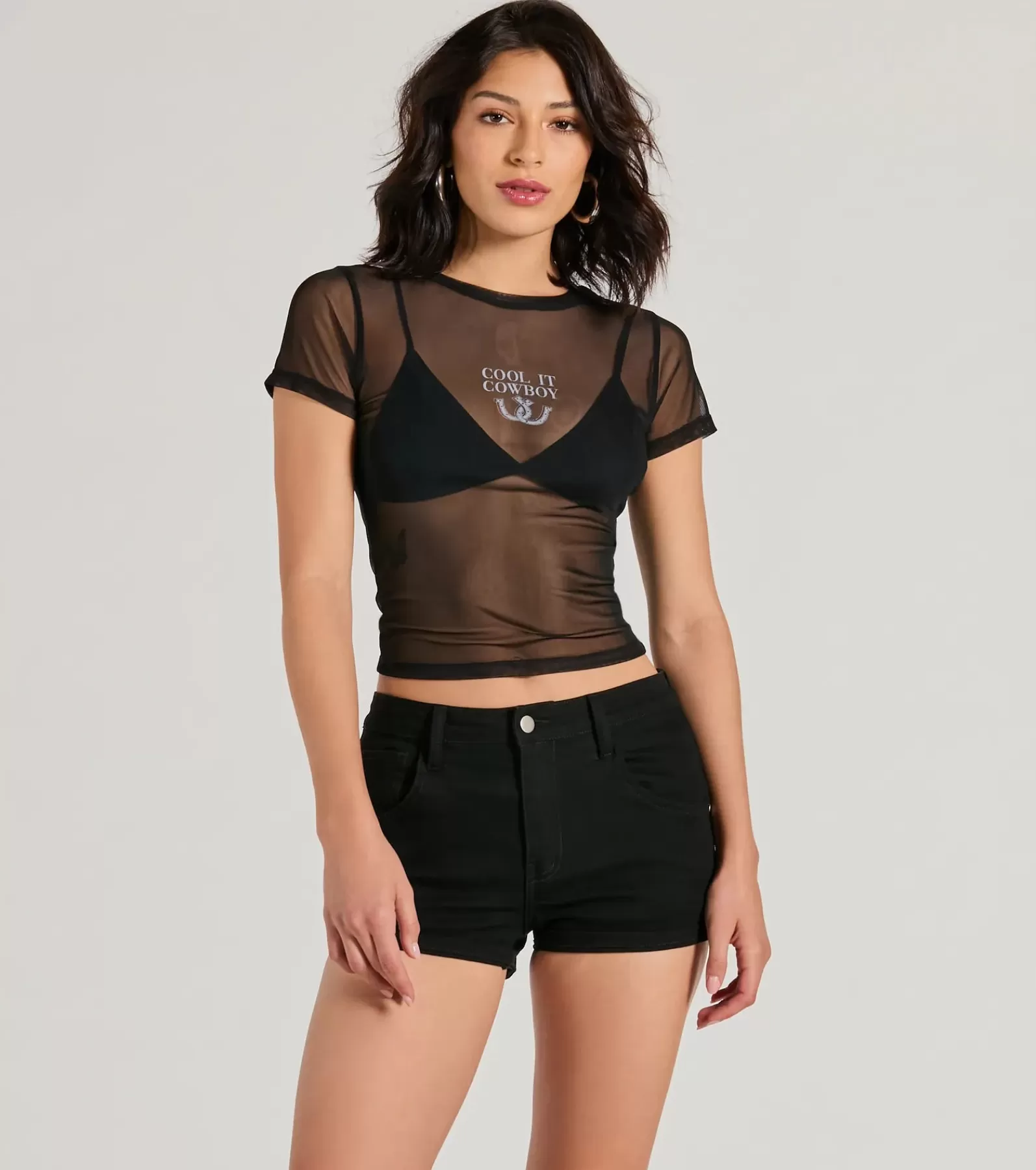 Windsor Going-Out Tops | Graphic Tees*Cool It Cowboy Sheer Mesh Graphic Top
