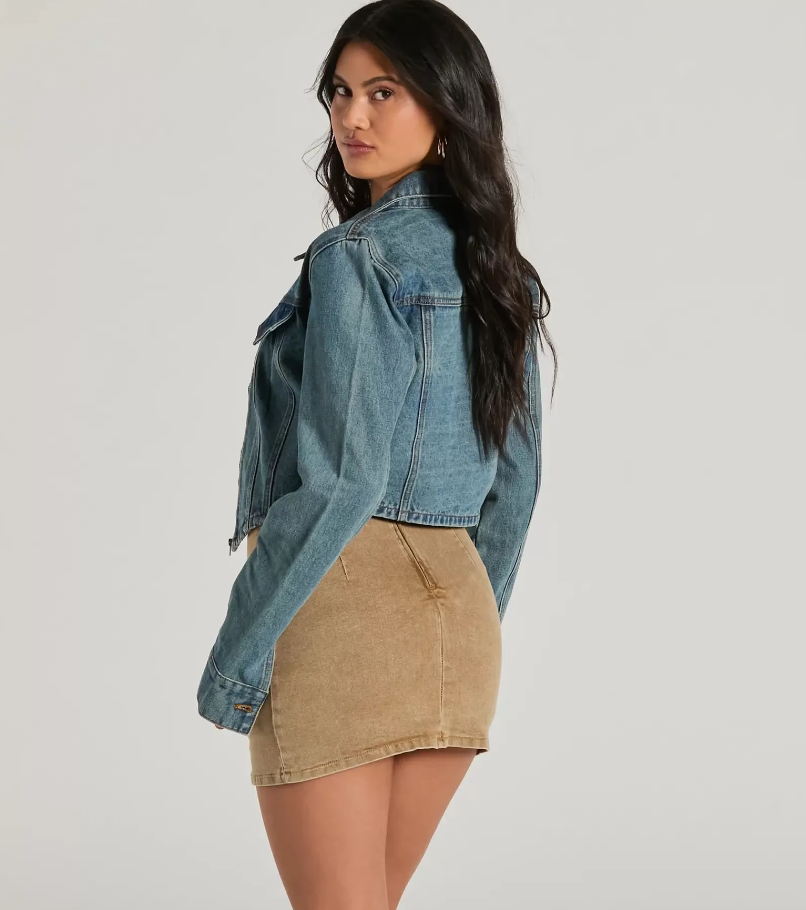 Windsor Jean Jackets | Crop Tops*Cool Trendsetter Zip Up Collared Crop Jacket