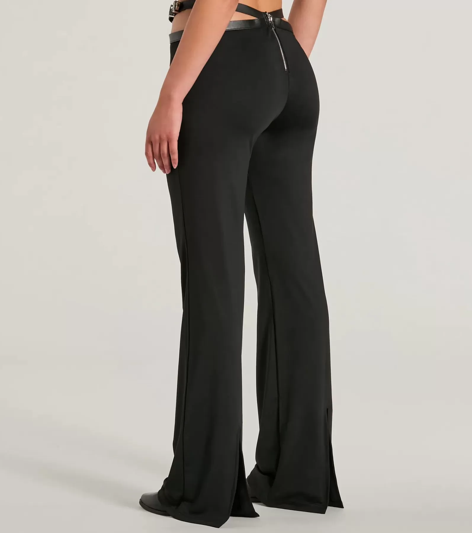 Windsor Black Pants | Flare Pants*Country Edge Buckle High-Rise Waist Flare Pants