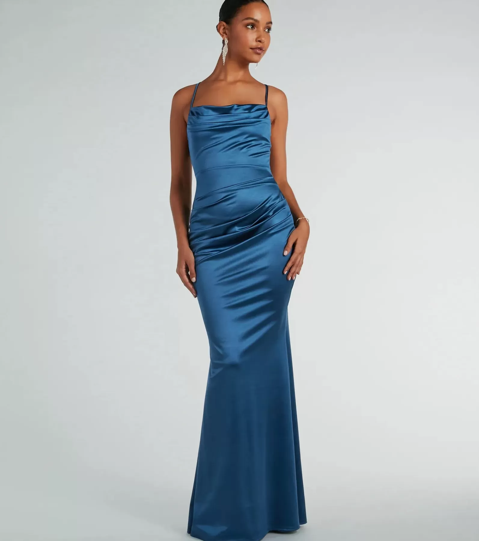 Windsor Satin Bridesmaid Dresses | Black Tie Wedding Guest Dresses*Courteney Cowl Neck Mermaid Satin Formal Dress