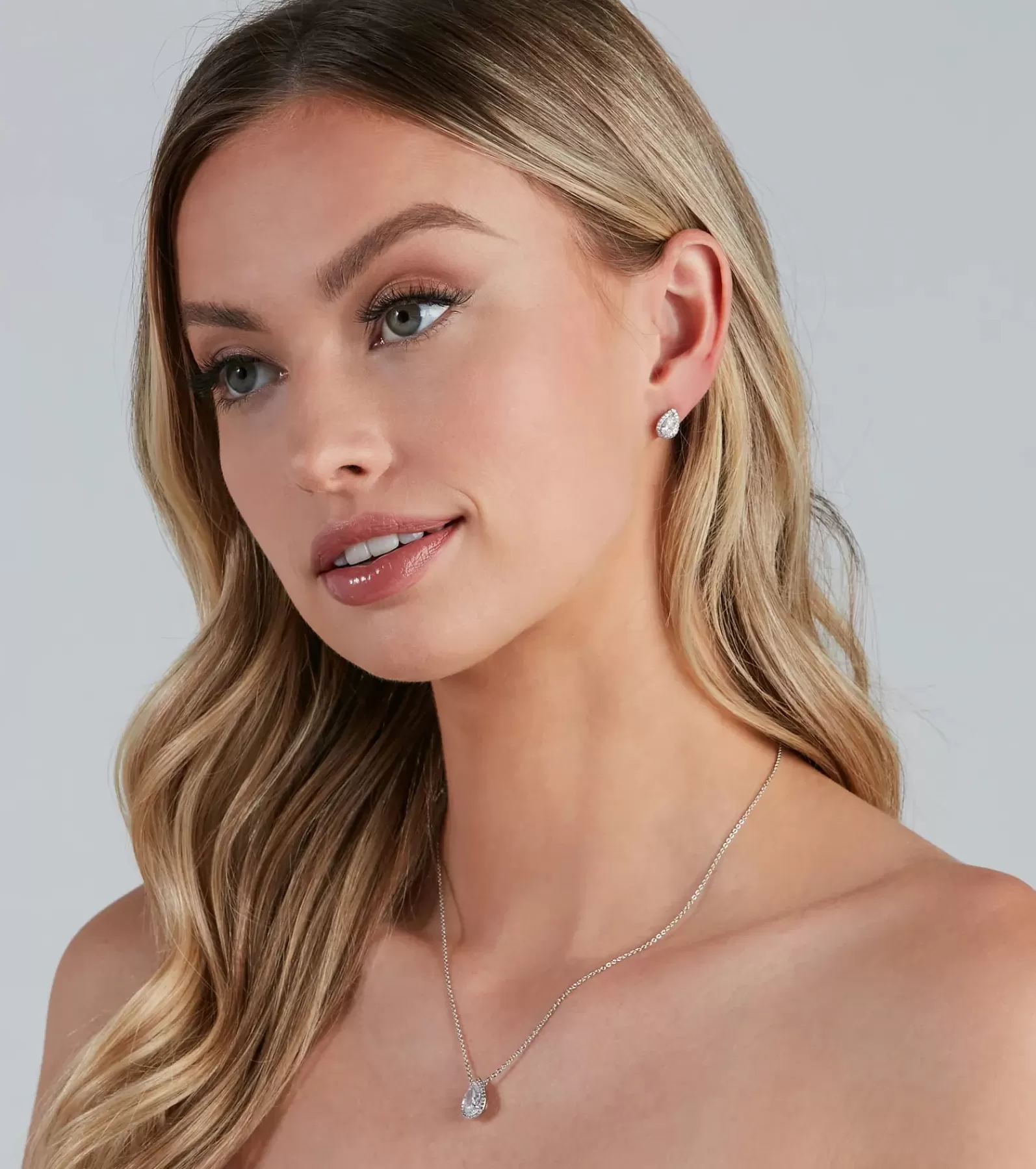 Windsor Necklaces & Chokers | Earrings*Cubic Zirconia Teardrop Necklace And Studs