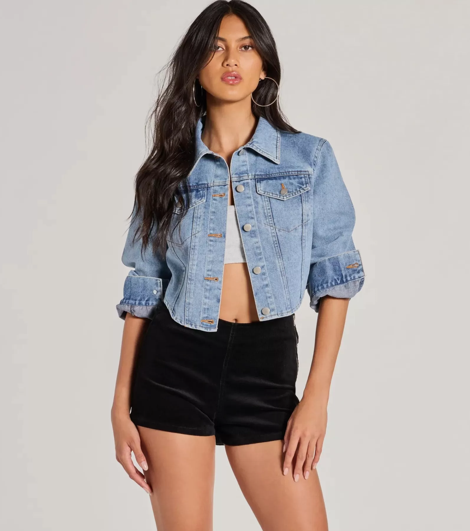 Windsor Jean Jackets*Cute Classic Button Up Crop Denim Jacket