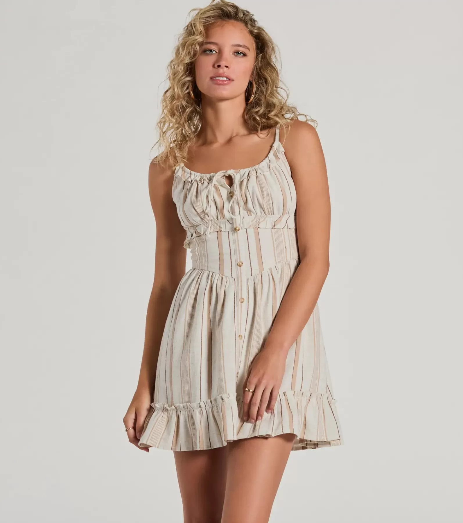 Windsor Skater Dresses | Sundresses*Cute Style Button Ruffled Striped Linen Skater Dress