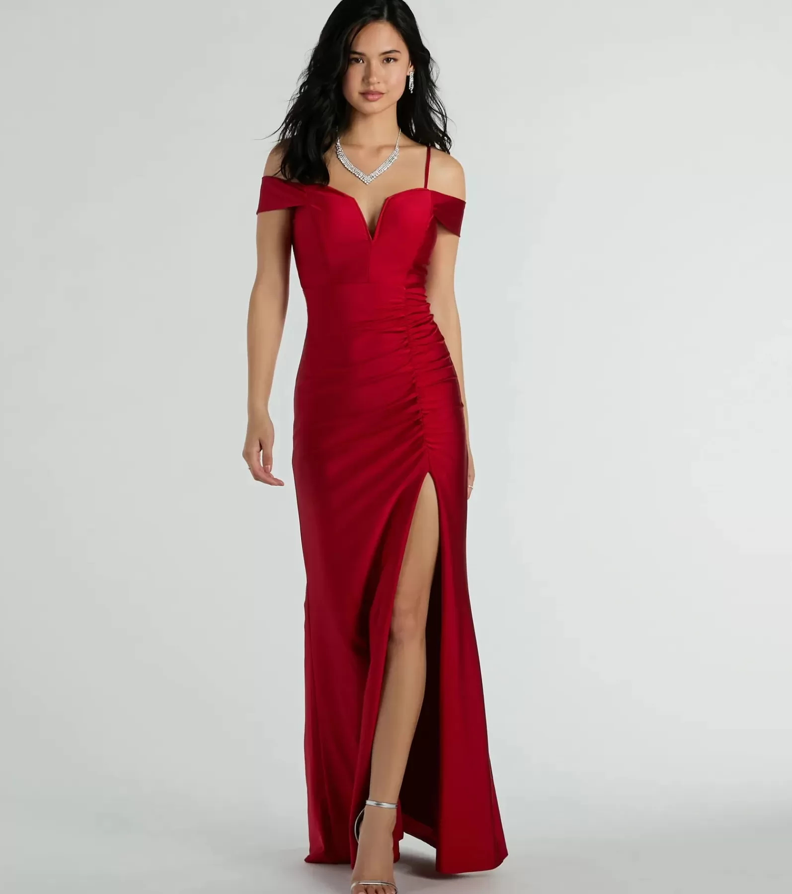 Windsor Wedding Outfits | Black Bridesmaid Dresses*Danielle Cold-Shoulder Ruched Knit Mermaid Dress