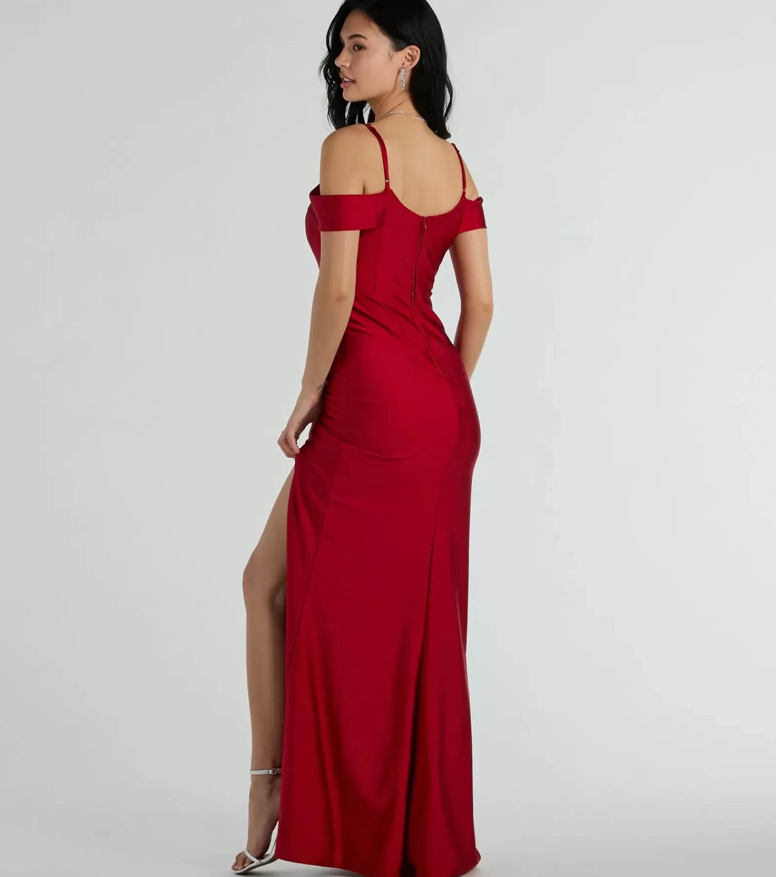 Windsor Wedding Outfits | Black Bridesmaid Dresses*Danielle Cold-Shoulder Ruched Knit Mermaid Dress