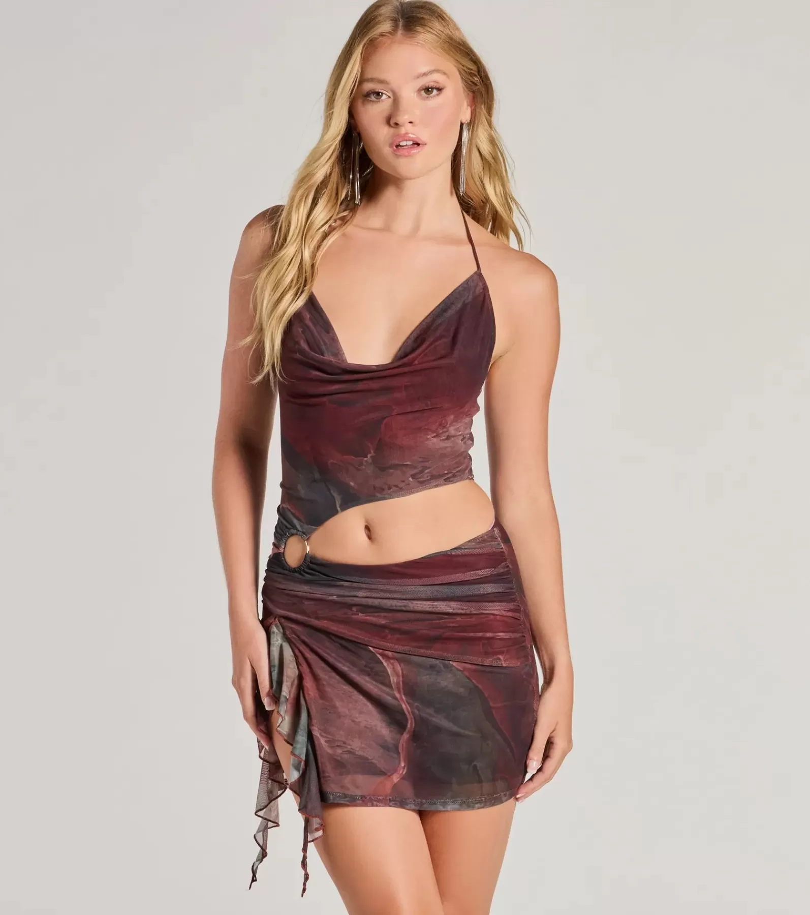 Windsor Club Dresses*Daring Diva Abstract Print Cutout Halter Mini Dress