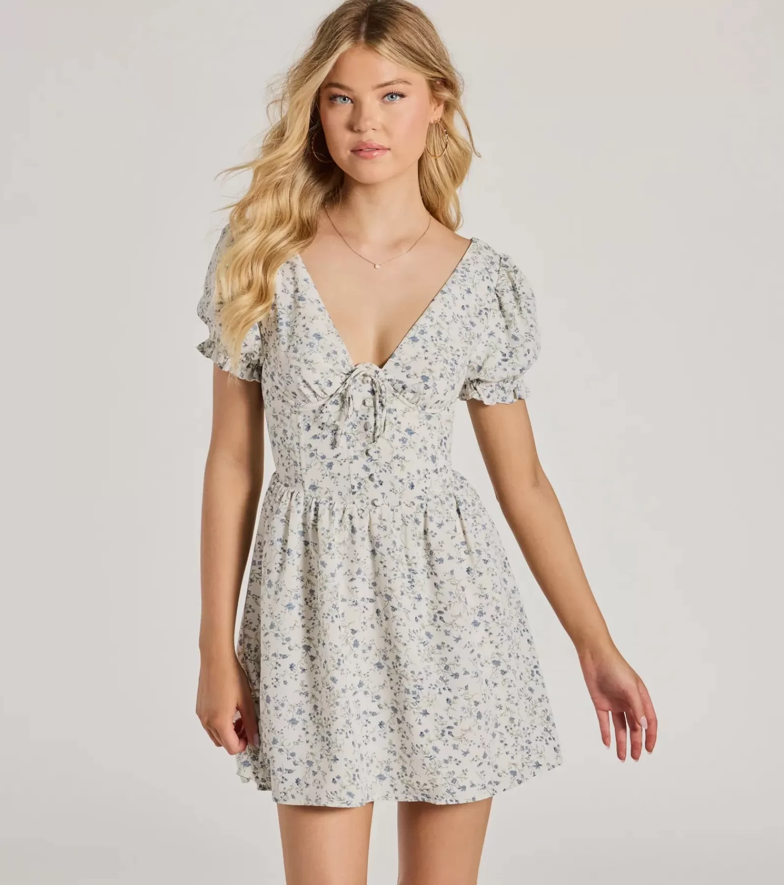 Windsor Skater Dresses | Sundresses*Darling Babe Floral Woven Puff Sleeve Skater Dress