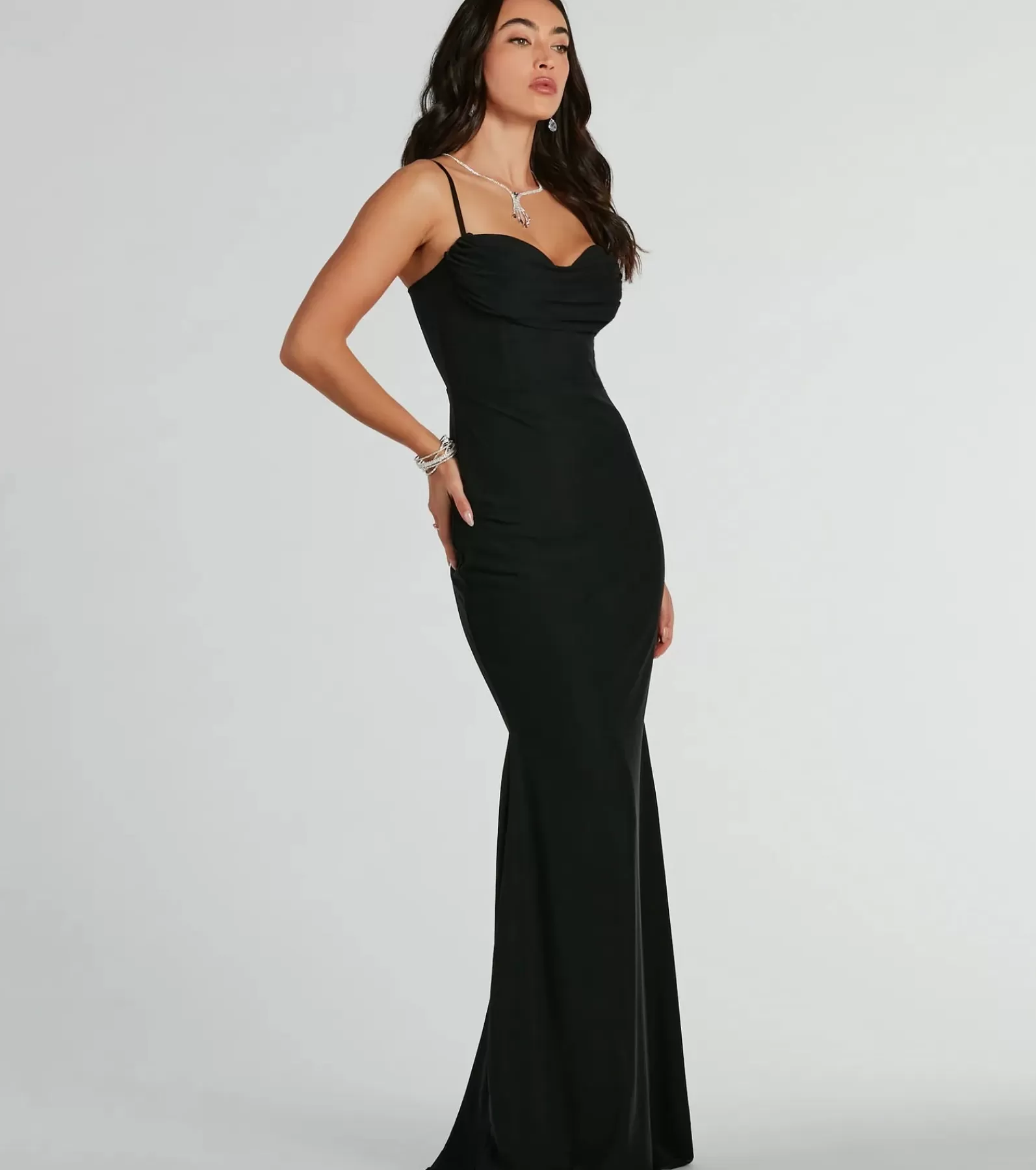 Windsor Black Bridesmaid Dresses | Black Tie Wedding Guest Dresses*Deana Formal Mesh Corset Mermaid Long Dress