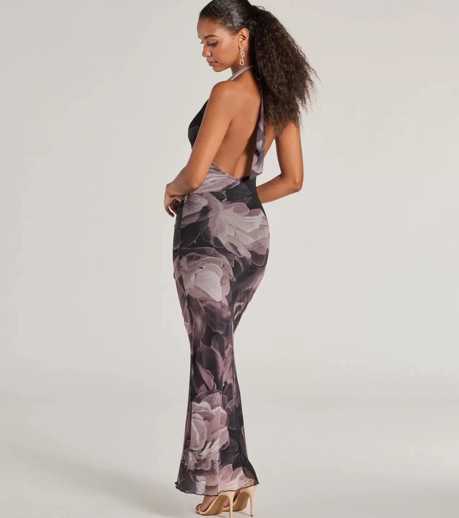 Windsor Wedding Outfits | Black Bridesmaid Dresses*Drama-Worthy Abstract Floral Mesh Maxi Dress