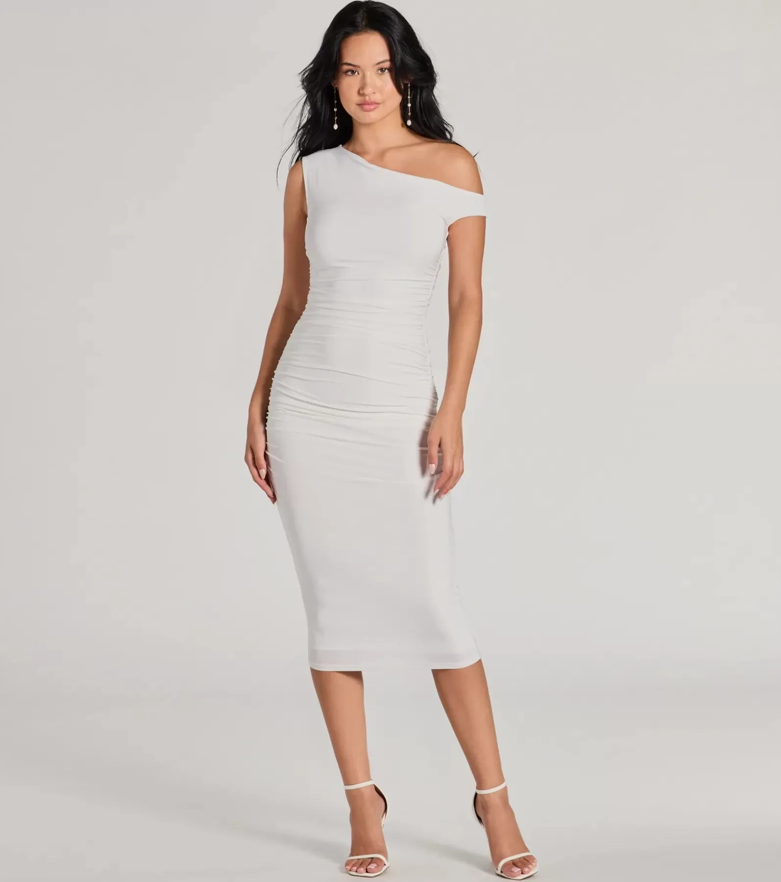 Windsor Wedding Outfits | Bridal Reception Dresses*Easily Sultry Off-Shoulder Ruched Midi Dress