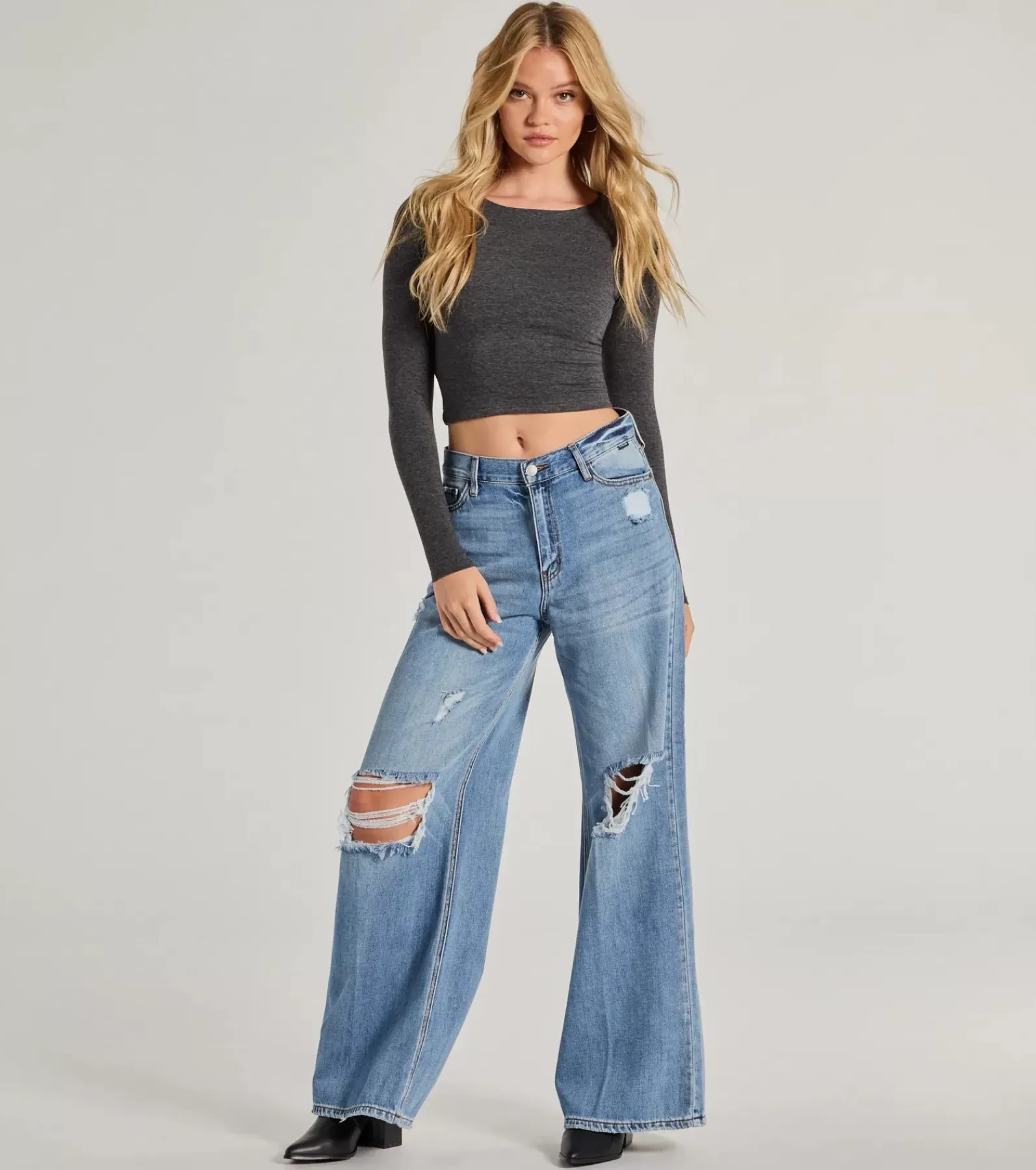 Windsor Pants | Jeans*Edgy Allure Wide-Leg Distressed Jeans