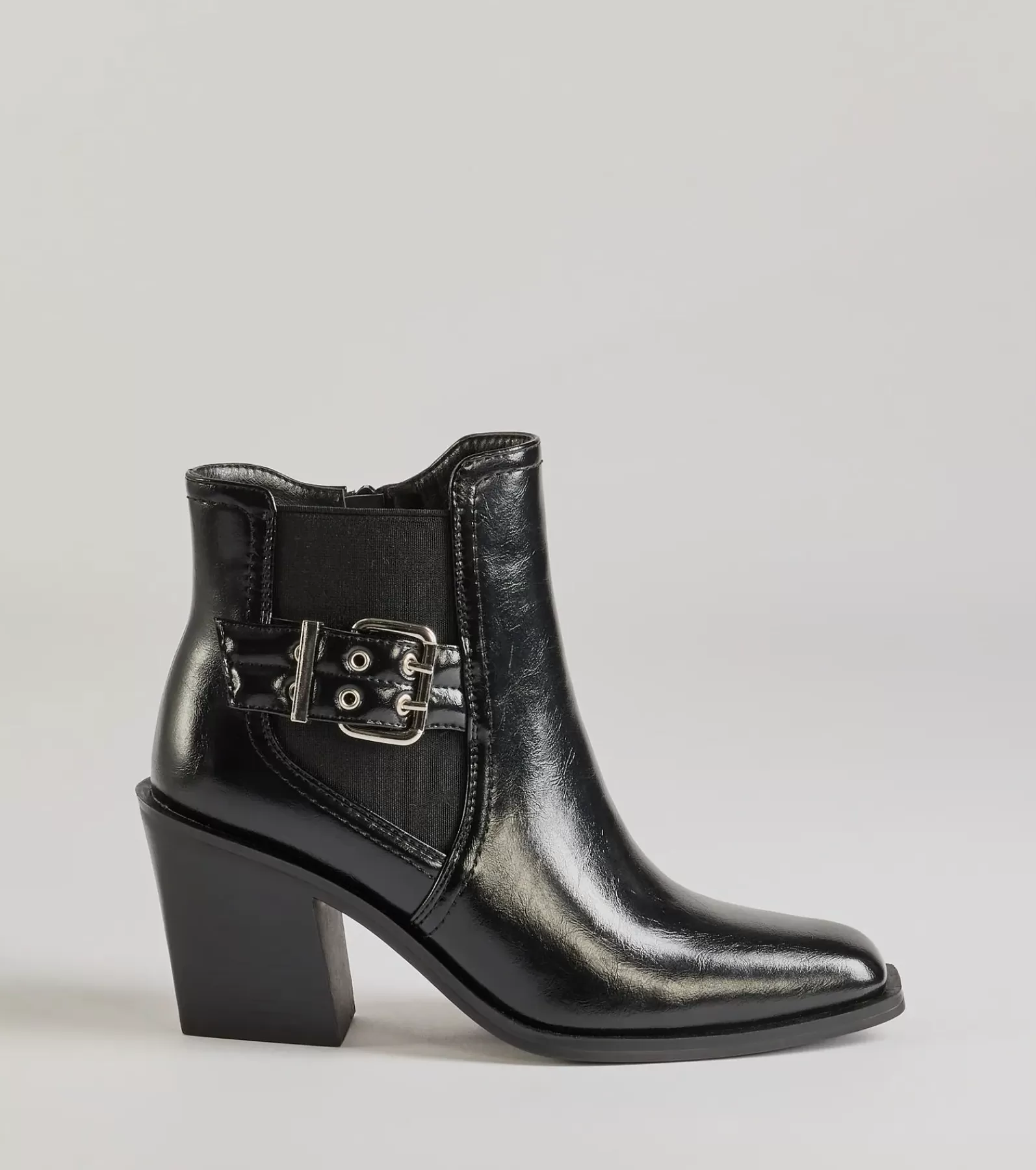 Windsor Boots & Booties*Edgy Fave Buckle Strap Faux Leather Ankle Booties