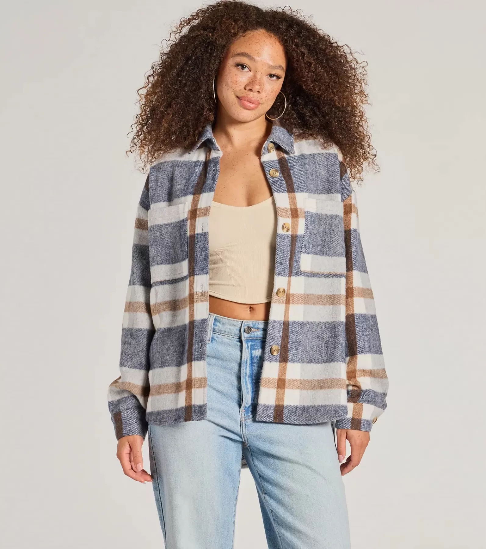 Windsor Shackets*Effortless Cutie Long Sleeve Plaid Shacket