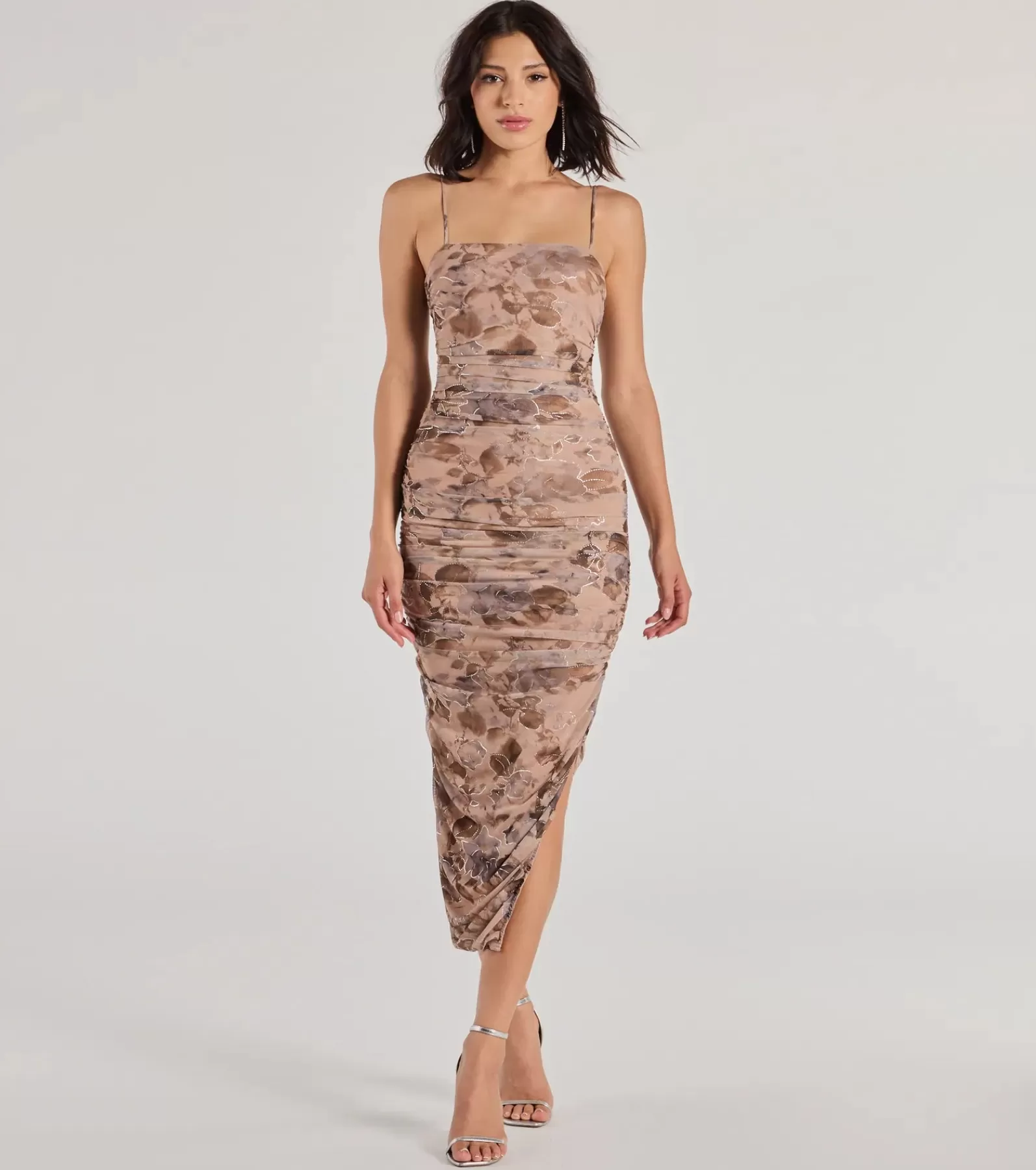 Windsor Wedding Outfits | Rehearsal*Enchantingly Chic Foiled Floral Mesh Midi Dress