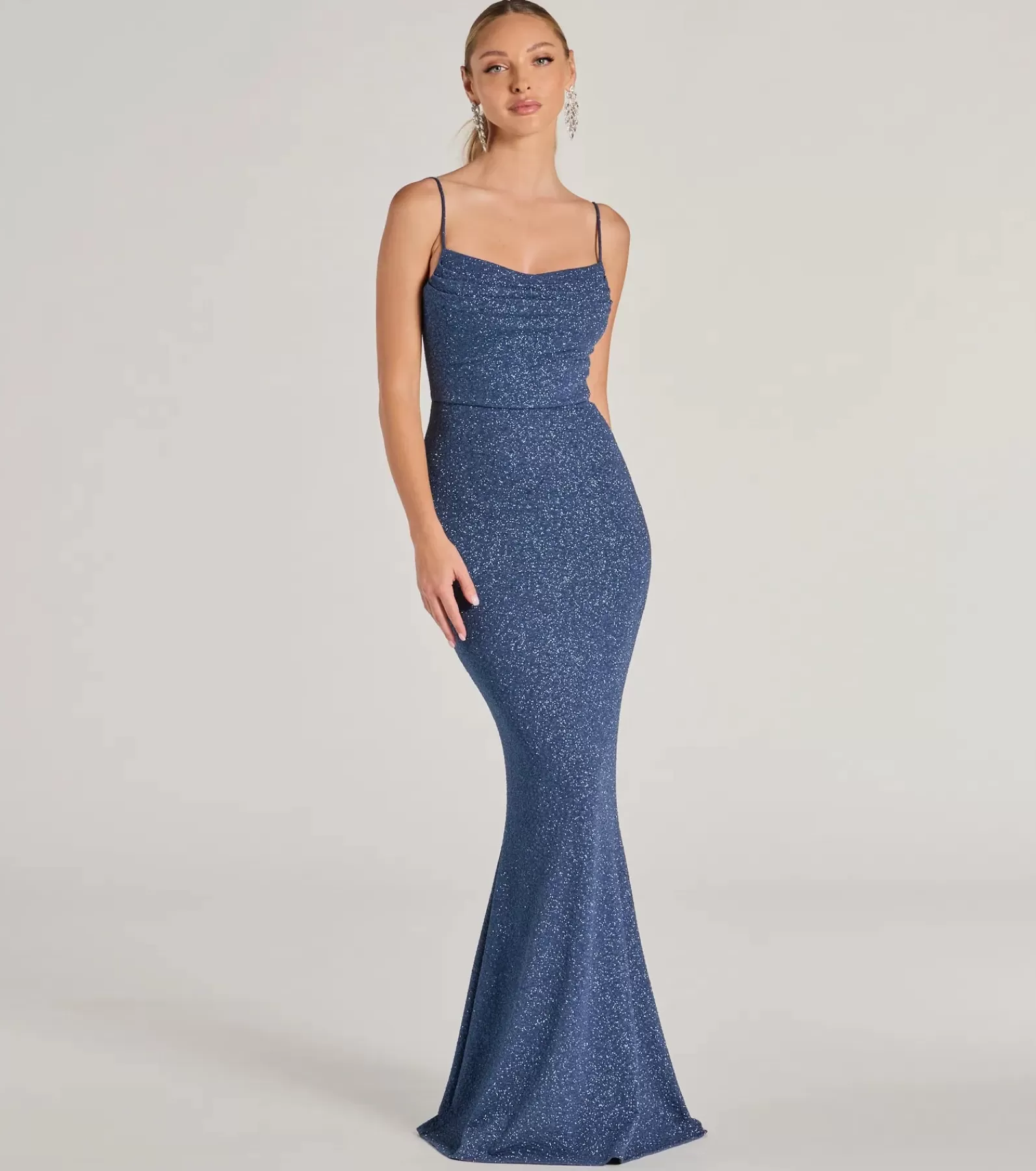 Windsor Blue Bridesmaid Dresses | Green Bridesmaid Dresses*Erica Cowl Neck Mermaid Glitter Formal Dress