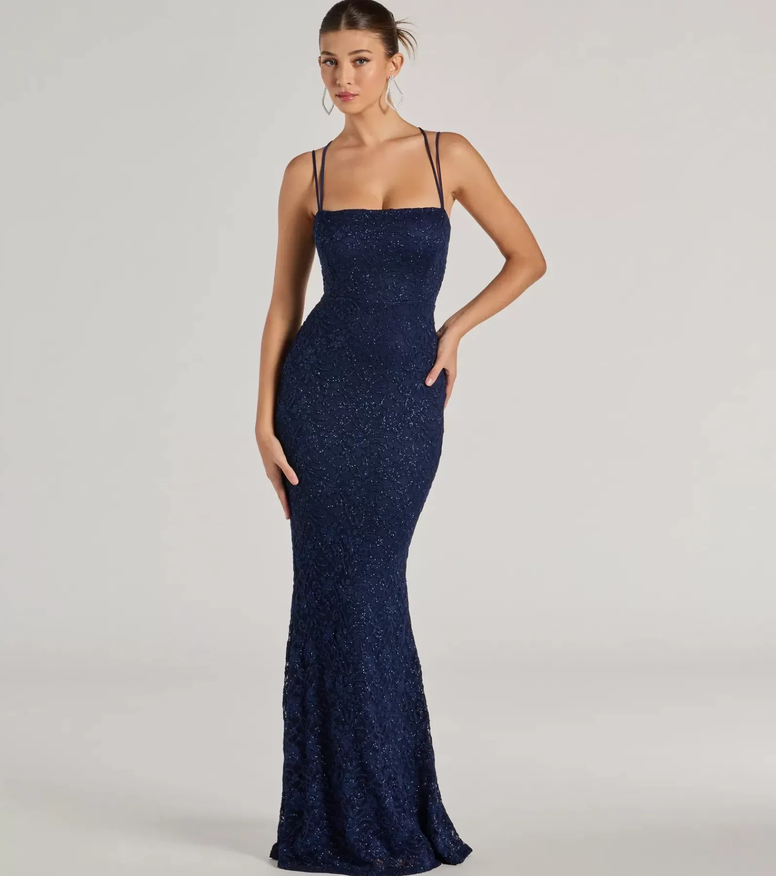 Windsor Blue Bridesmaid Dresses | Long Dresses*Esme Glitter Lace Strappy Back Mermaid Dress