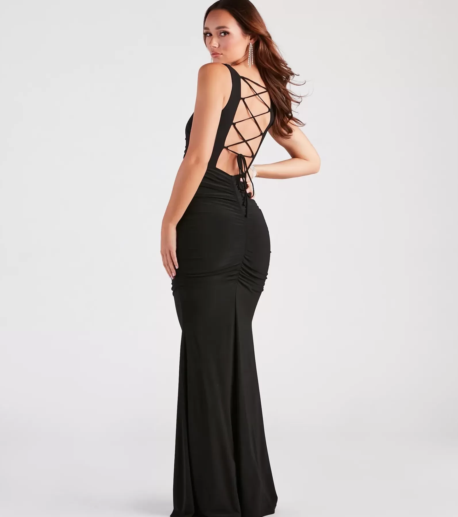 Windsor Black Bridesmaid Dresses | Black Tie Wedding Guest Dresses*Evania Formal Lace-Up Mermaid Dress