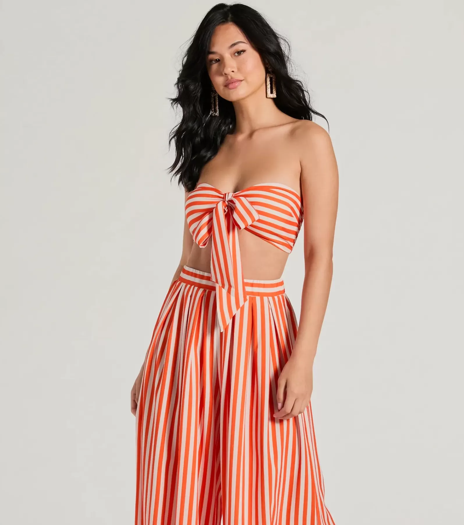 Windsor All Matching Sets | Tie Front Tops*Festive Fun Strapless Striped Bandeau Crop Top