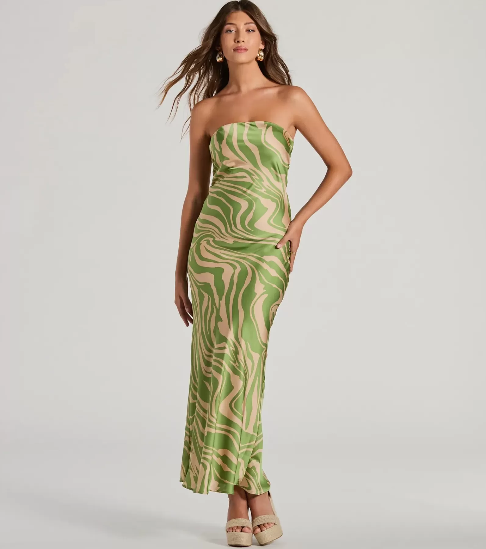 Windsor Maxi Dresses*Fierce Stripes Strapless Zebra Print Satin Maxi Dress