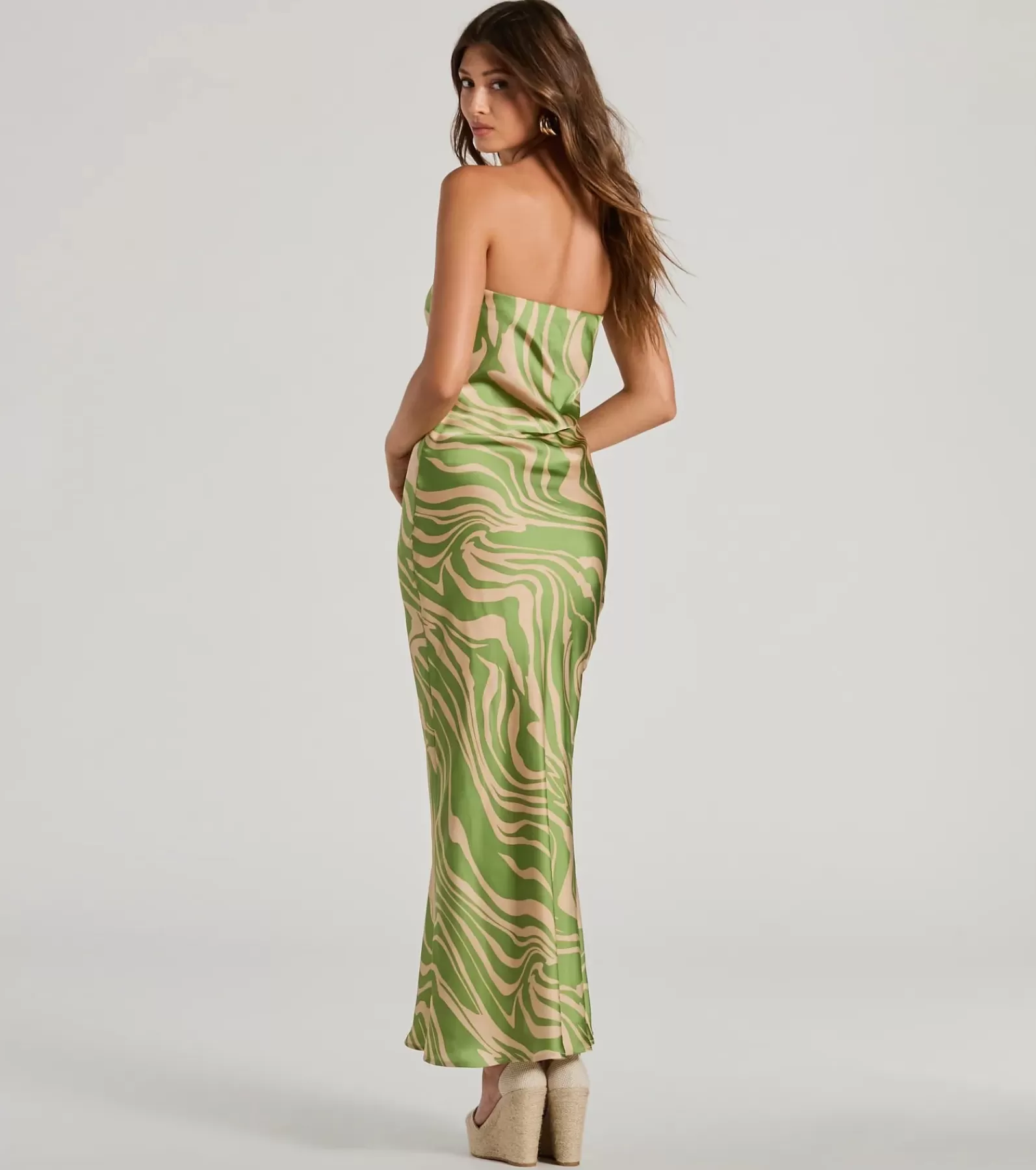 Windsor Maxi Dresses*Fierce Stripes Strapless Zebra Print Satin Maxi Dress