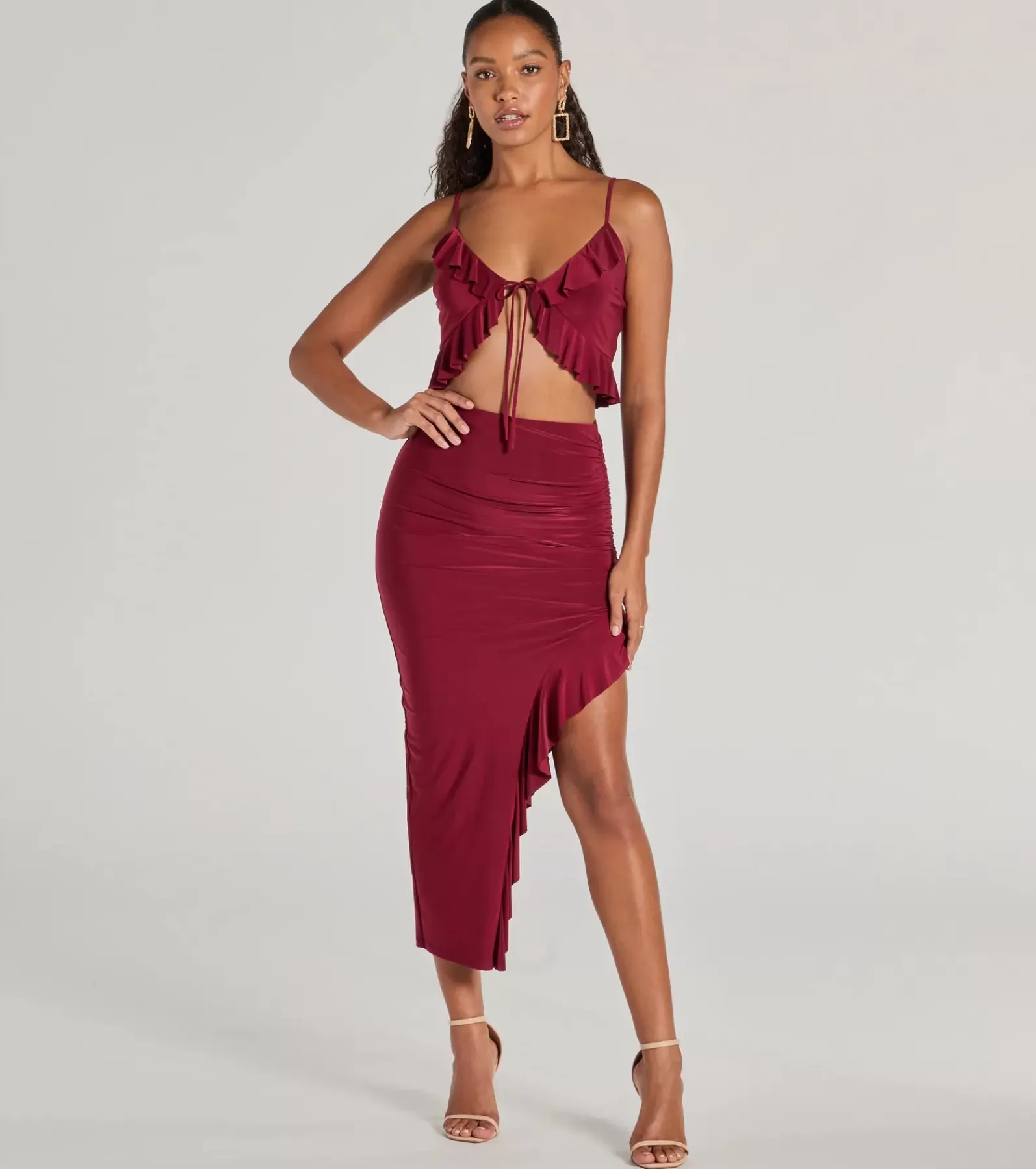 Windsor All Matching Sets | Midi Skirts*Flirty Moves Ruffled Slit Knit Midi Skirt
