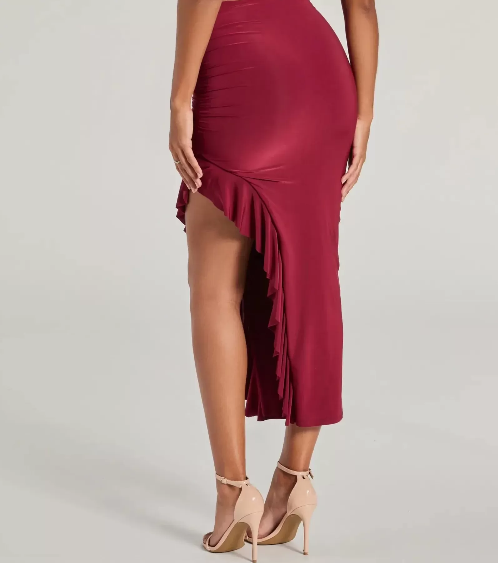 Windsor All Matching Sets | Midi Skirts*Flirty Moves Ruffled Slit Knit Midi Skirt
