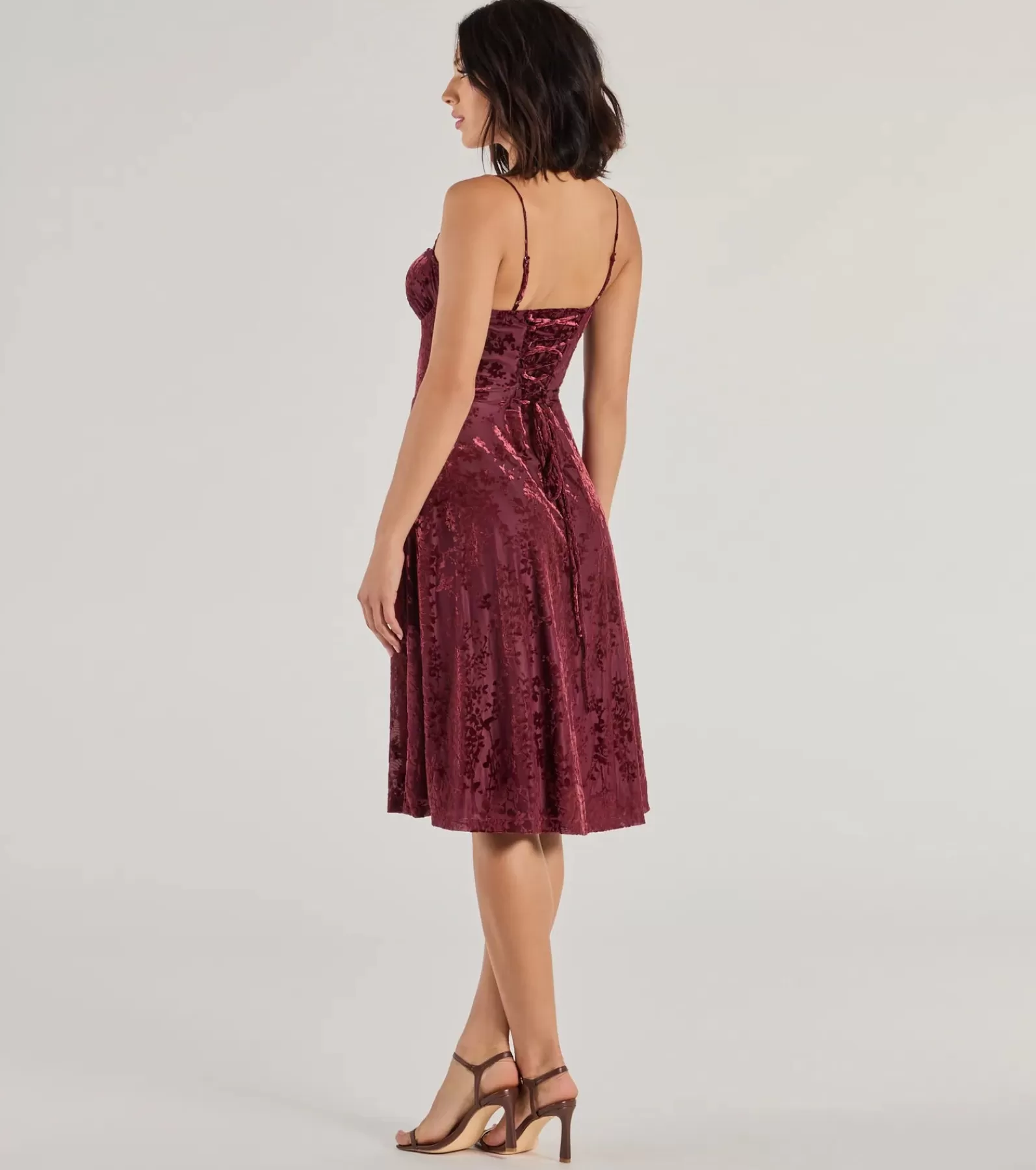 Windsor Wedding Outfits | Midi Holiday Dresses*Floral Beauty Velvet Flocked Mesh Midi Dress
