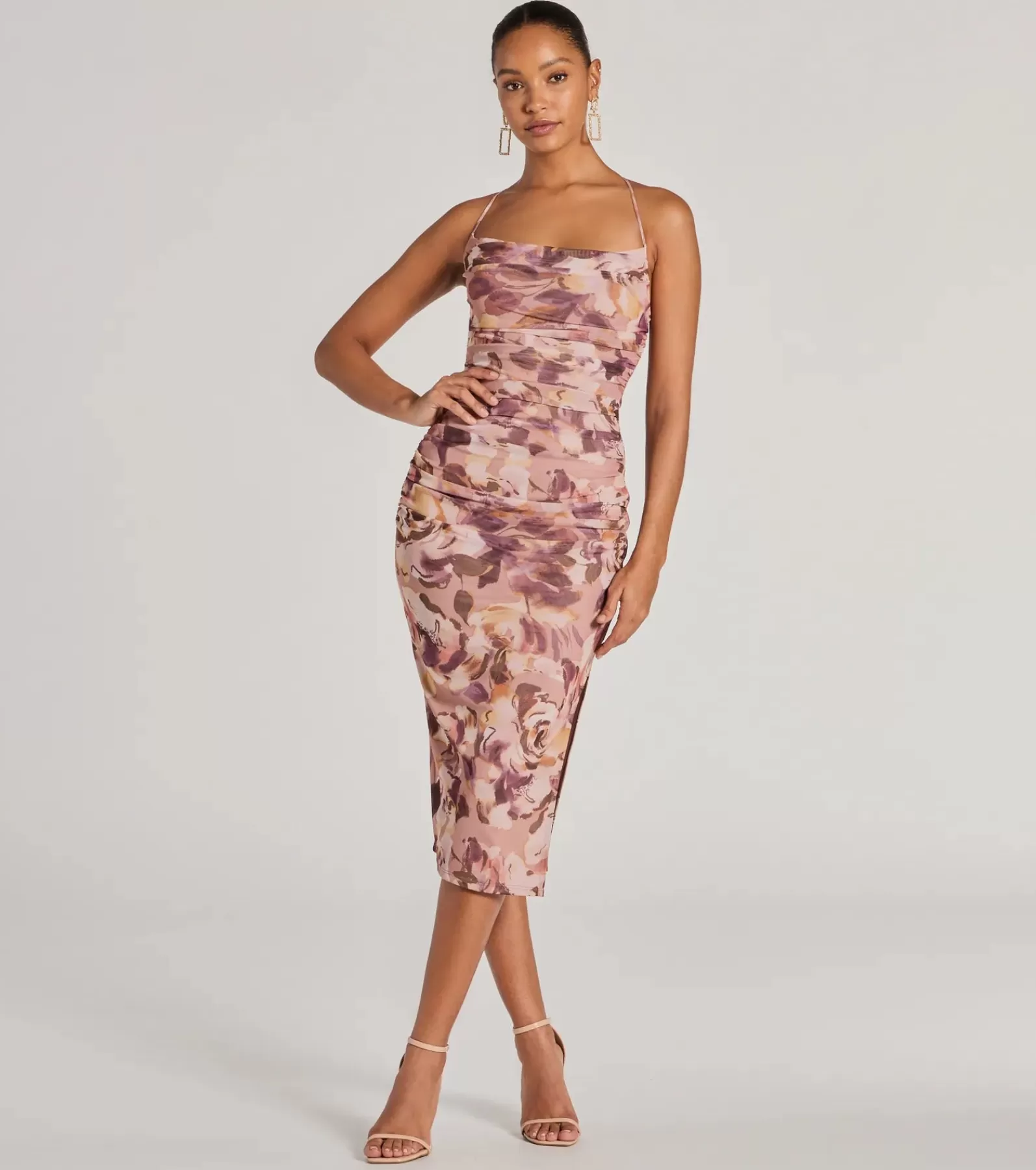 Windsor Rehearsal | Bridal Shower*Floral Energy Lace-Up Bodycon Slit Midi Dress