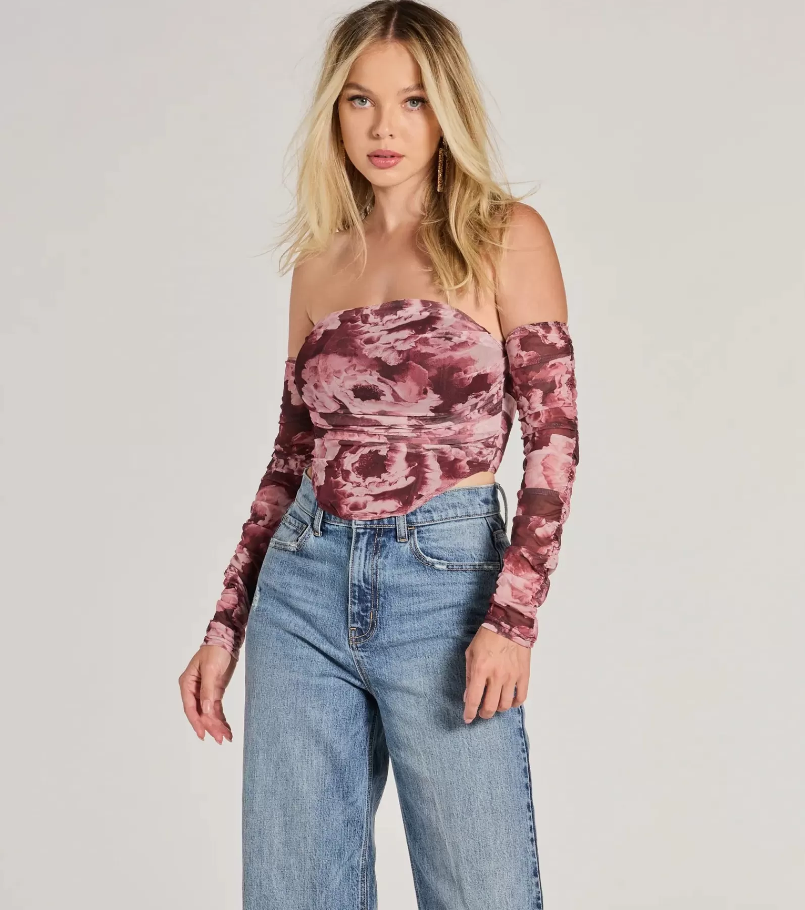 Windsor Off The Shoulder Tops | Going-Out Tops*Floral Fantasy Long Sleeve Mesh Bustier