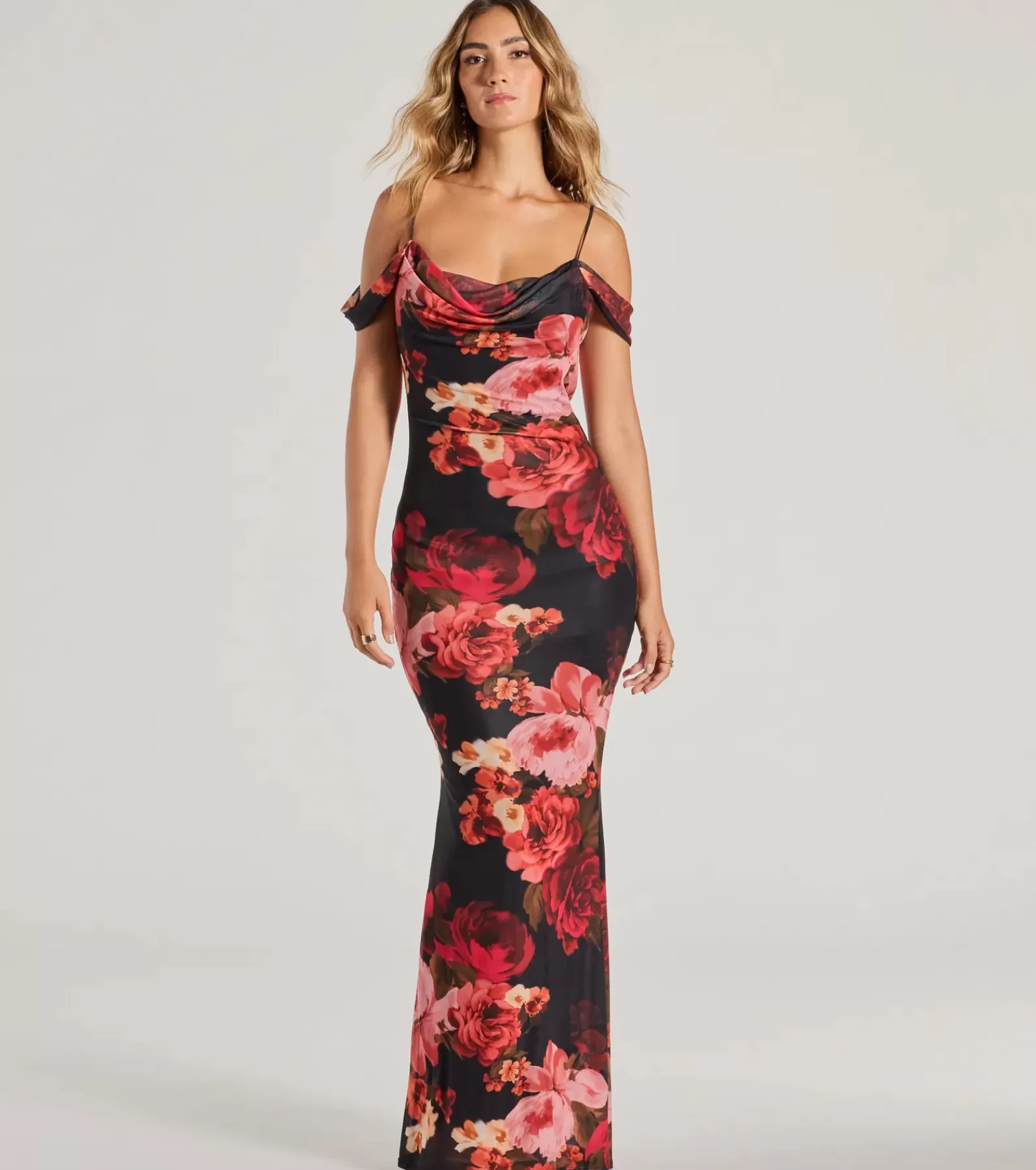 Windsor Country Wedding Guest Dresses | Maxi Dresses*Francie Cold Shoulder Slim Floral Formal Dress