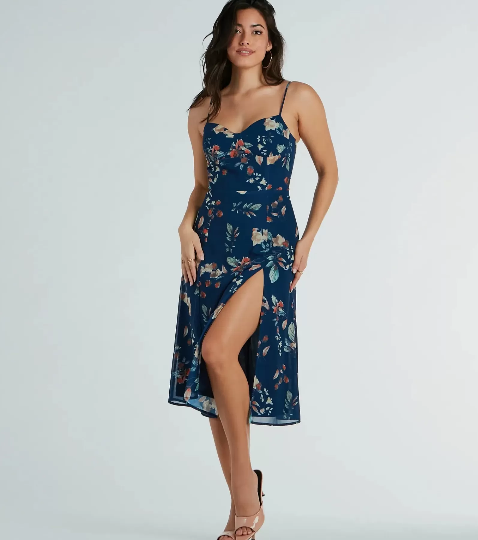 Windsor Country Wedding Guest Dresses | Sundresses*Garden Chic Floral Chiffon Midi Dress