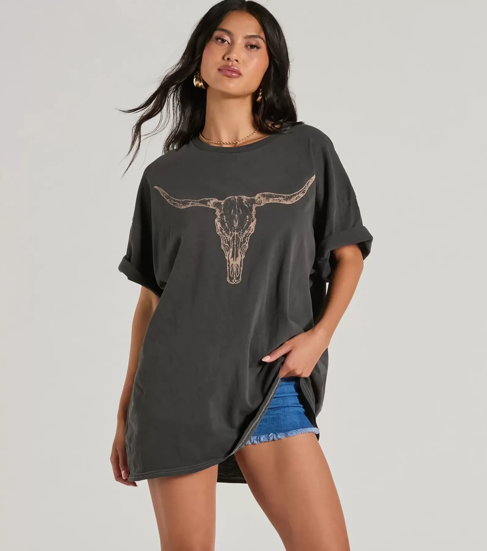 Windsor Graphic Tees | Short Sleeve Tops*Giddy Up Cowgirl Longhorn Oversized Graphic Tee