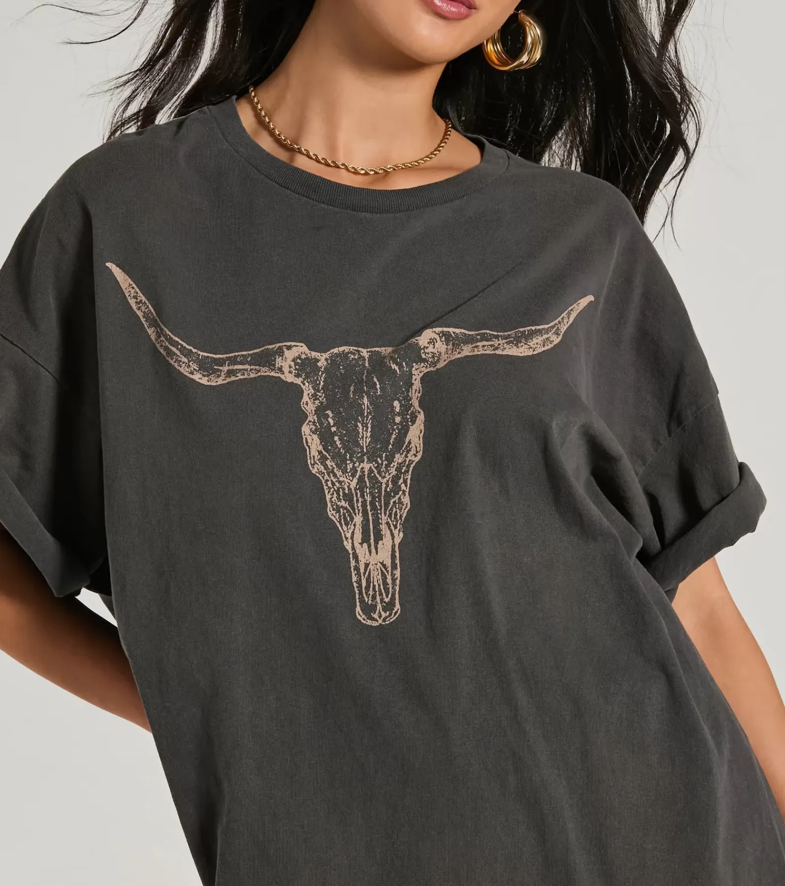 Windsor Graphic Tees | Short Sleeve Tops*Giddy Up Cowgirl Longhorn Oversized Graphic Tee