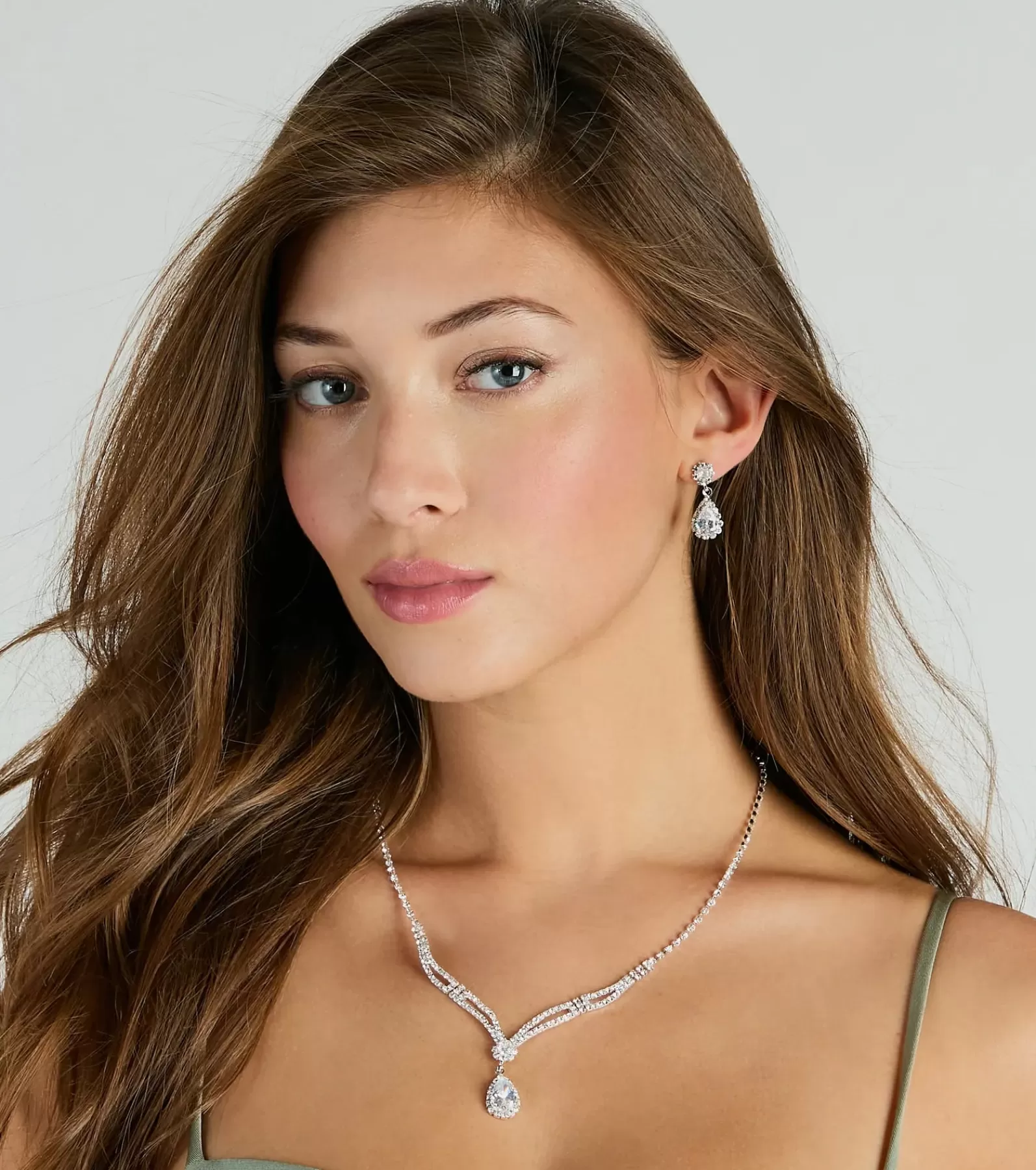 Windsor Necklaces & Chokers | All Accessories*Glam Shine Teardrop Cubic Zirconia Necklace And Earrings Set