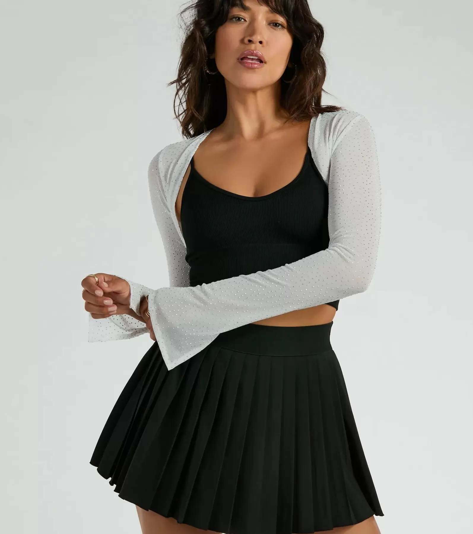 Windsor Scarves & Wraps | Boleros*Glam Time Long Sleeve Rhinestone Mesh Bolero