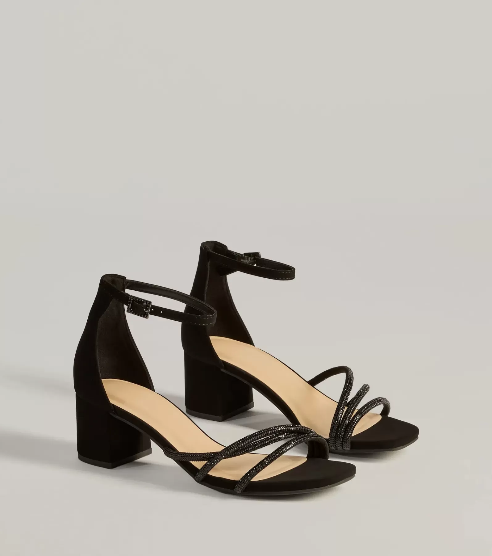 Windsor Sandals | Heels*Glam Up Rhinestone Strappy Low Block Heels
