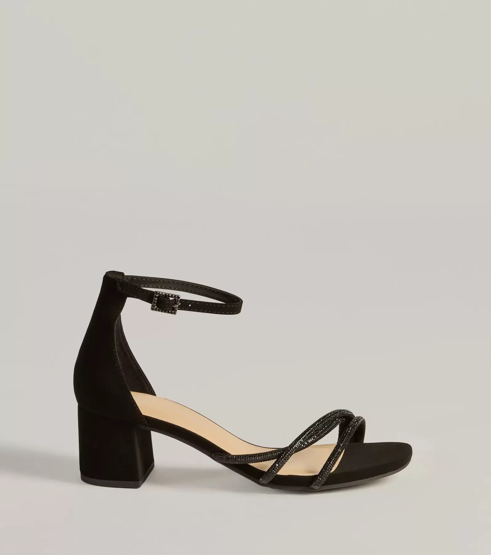 Windsor Sandals | Heels*Glam Up Rhinestone Strappy Low Block Heels