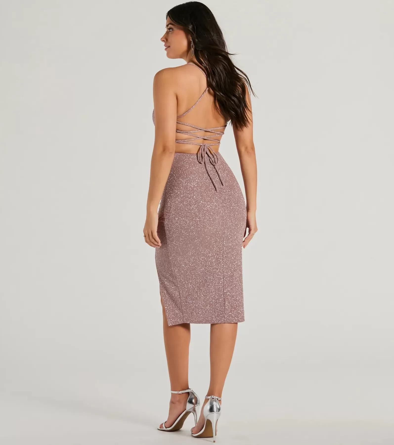 Windsor Bridal Shower | Midi Dresses*Glam Upgrade Lace-Up Bodycon Glitter Midi Dress