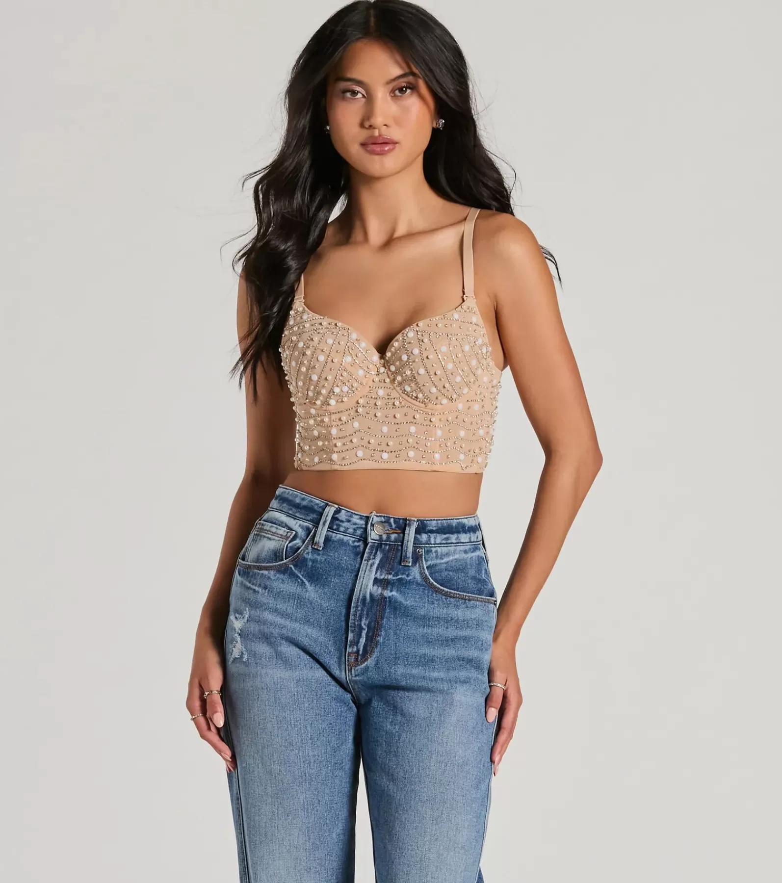 Windsor Going-Out Tops | Corset & Bustier Tops*Glamour Girl Rhinestone Faux Pearl Bead Bustier