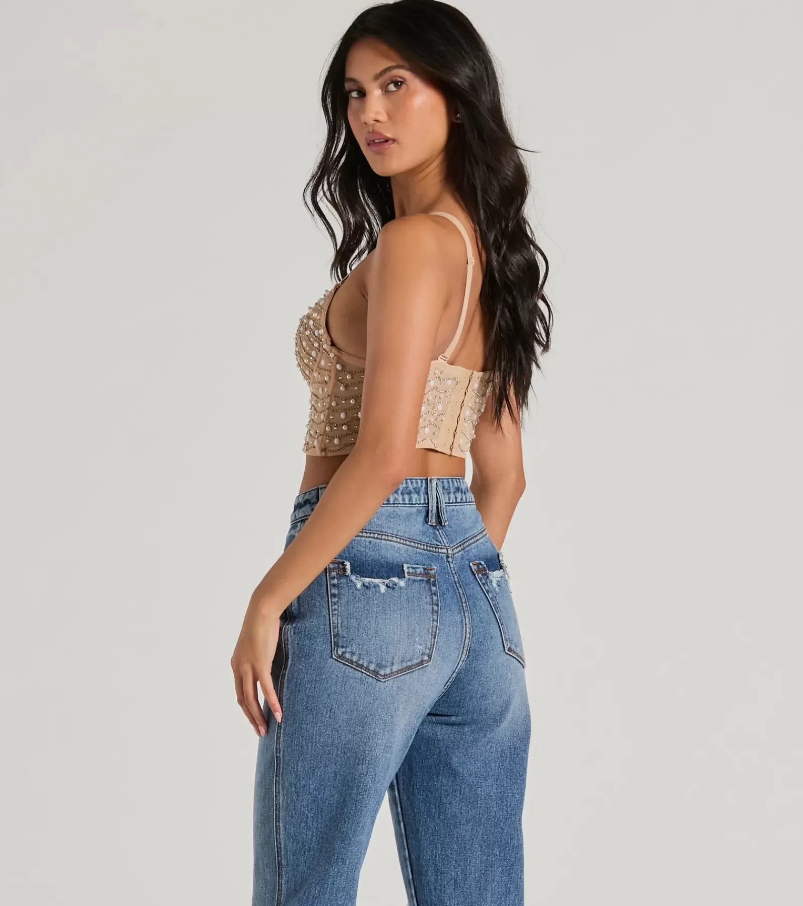 Windsor Going-Out Tops | Corset & Bustier Tops*Glamour Girl Rhinestone Faux Pearl Bead Bustier