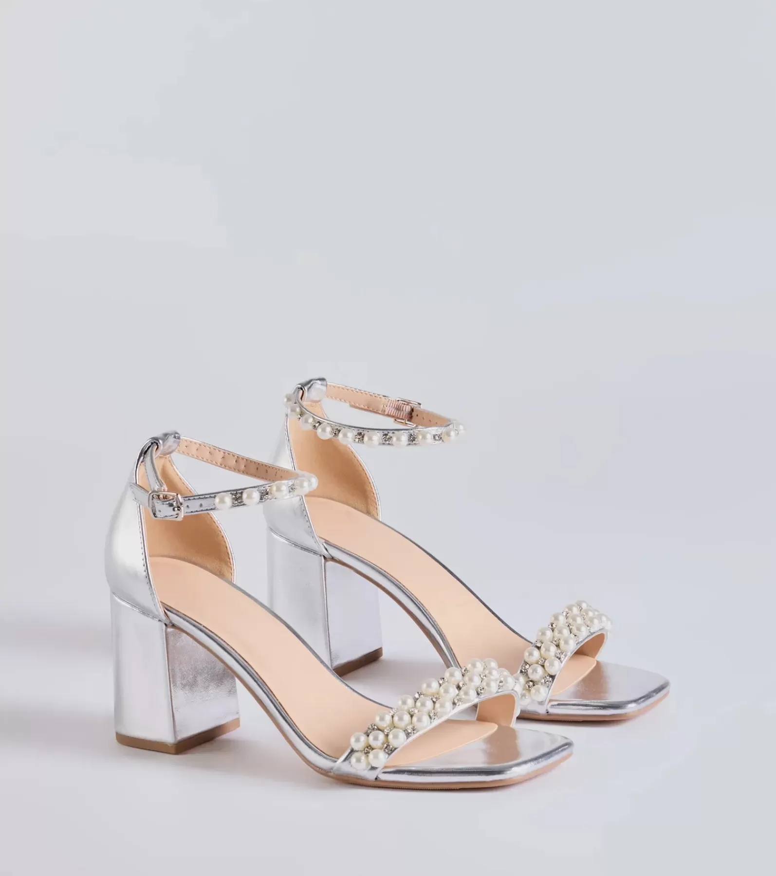 Windsor Sandals | Heels*Gleaming Radiance Faux Pearl Metallic Block Heels