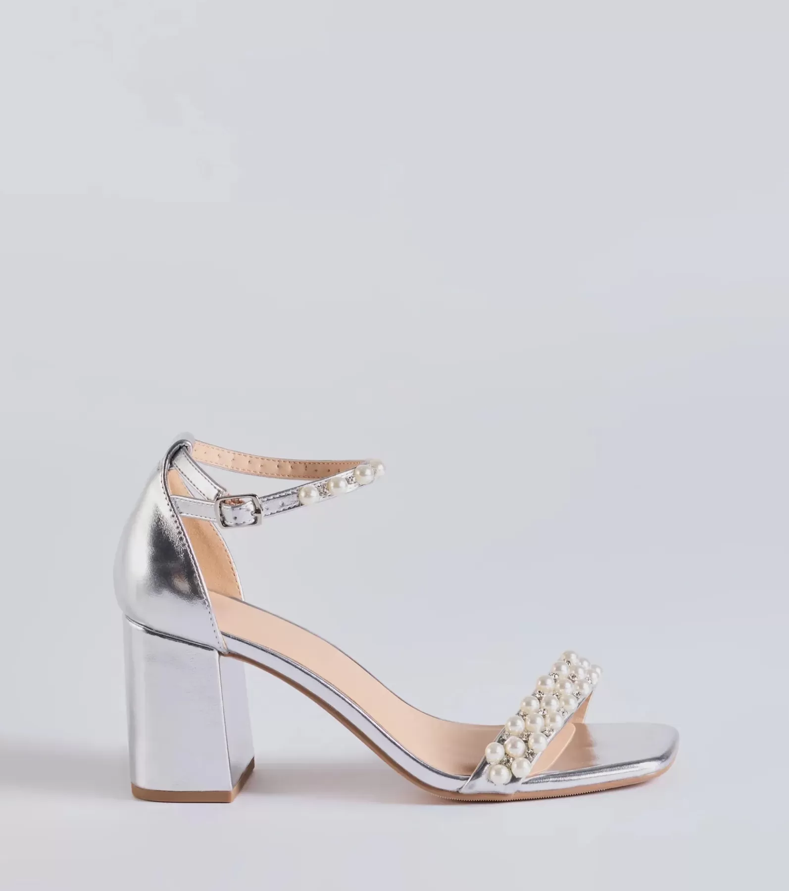 Windsor Sandals | Heels*Gleaming Radiance Faux Pearl Metallic Block Heels