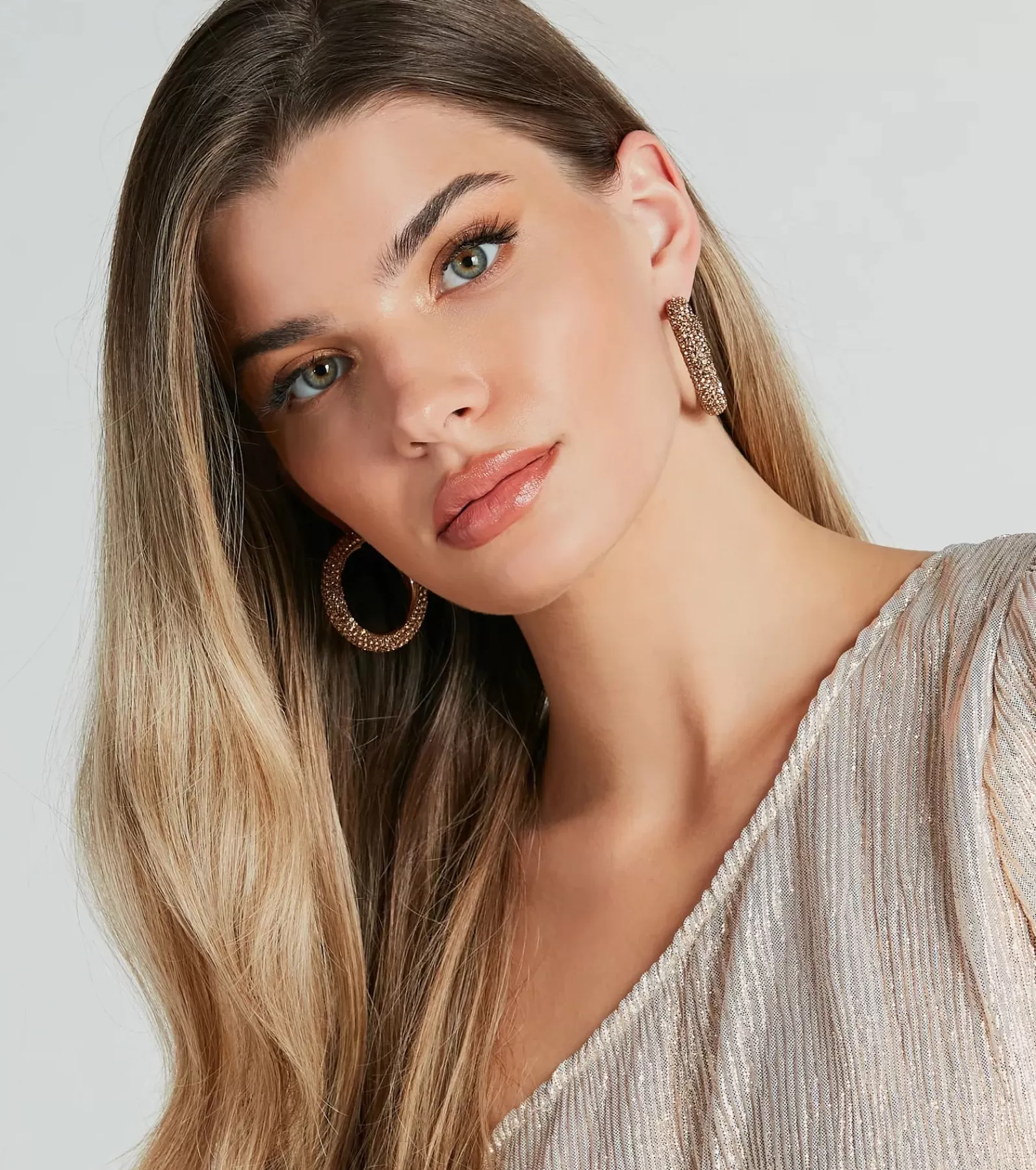 Windsor Nye Outfits | Earrings*Glitzy Soiree Rhinestone-Beaded Hoop Earrings
