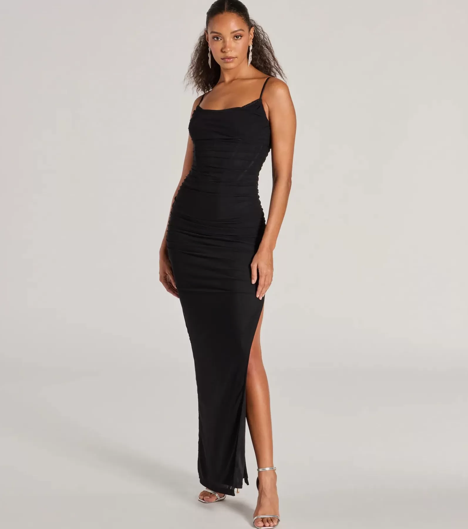 Windsor Black Bridesmaid Dresses | Corset Dresses*Gloria V-Neck Lace Corset Slim Mesh Formal Dress